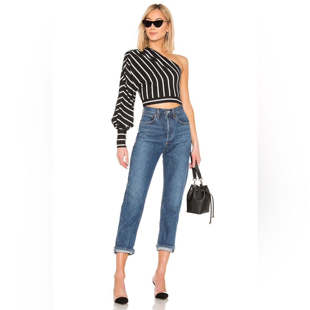 L'Academie one shoulder striped top